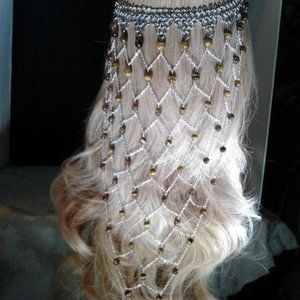 Handmade Chainmail Headpiece Tiger's Eye Net Z222